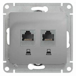 GLOSSA РОЗЕТКА двойная компьютерная RJ45+RJ45 кат. 5e, механизм, АЛЮМИНИЙ