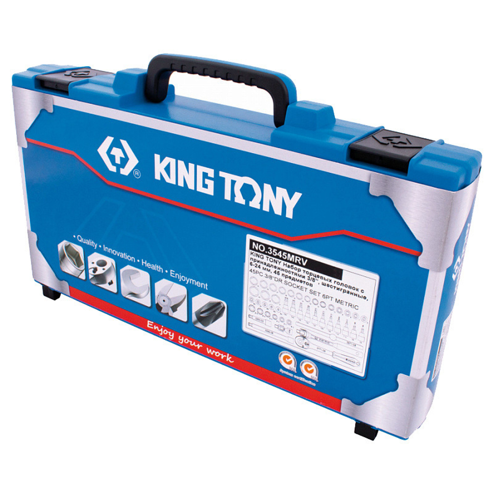 KING TONY (3545MRV) Набор торцевых головок с принадлежностями 3/8", 6-гранные, 6-24 мм, 45 предметов