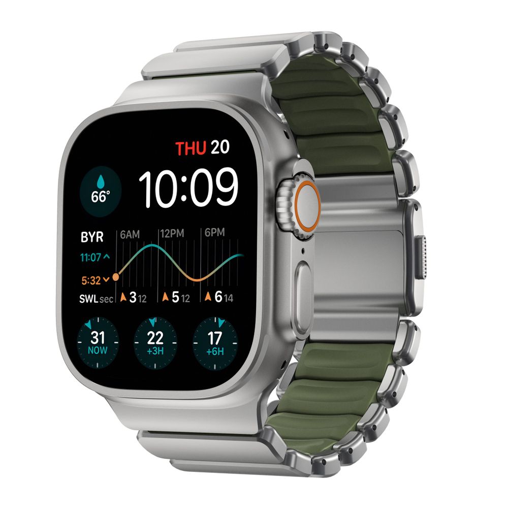 Ремешок Nomad Stratos Band FKM для Apple Watch 45/46/49 мм Natural Titanium Forest Green