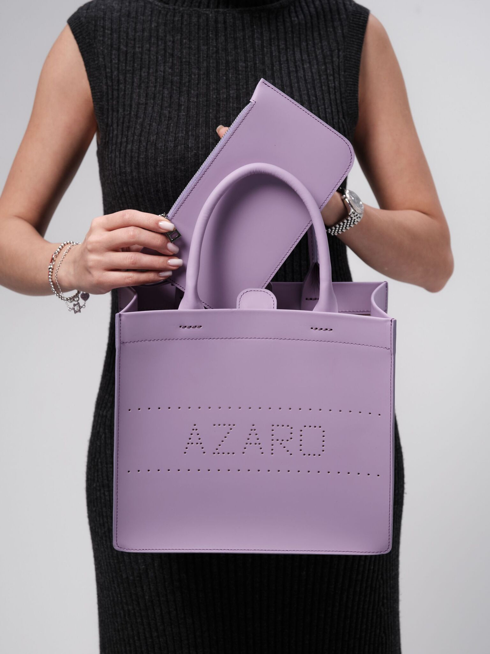 Сумка кожаная Azaro 30586 фиолетовая лаванда