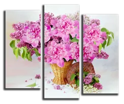 Модульная картина "Корзина с розовыми пионами"