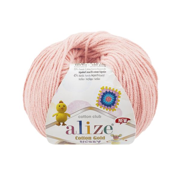 Пряжа Alize (Ализе) Cotton Gold Hobby New / уп.10 мот. по 50 г, 165 м, 393 светло-розовый