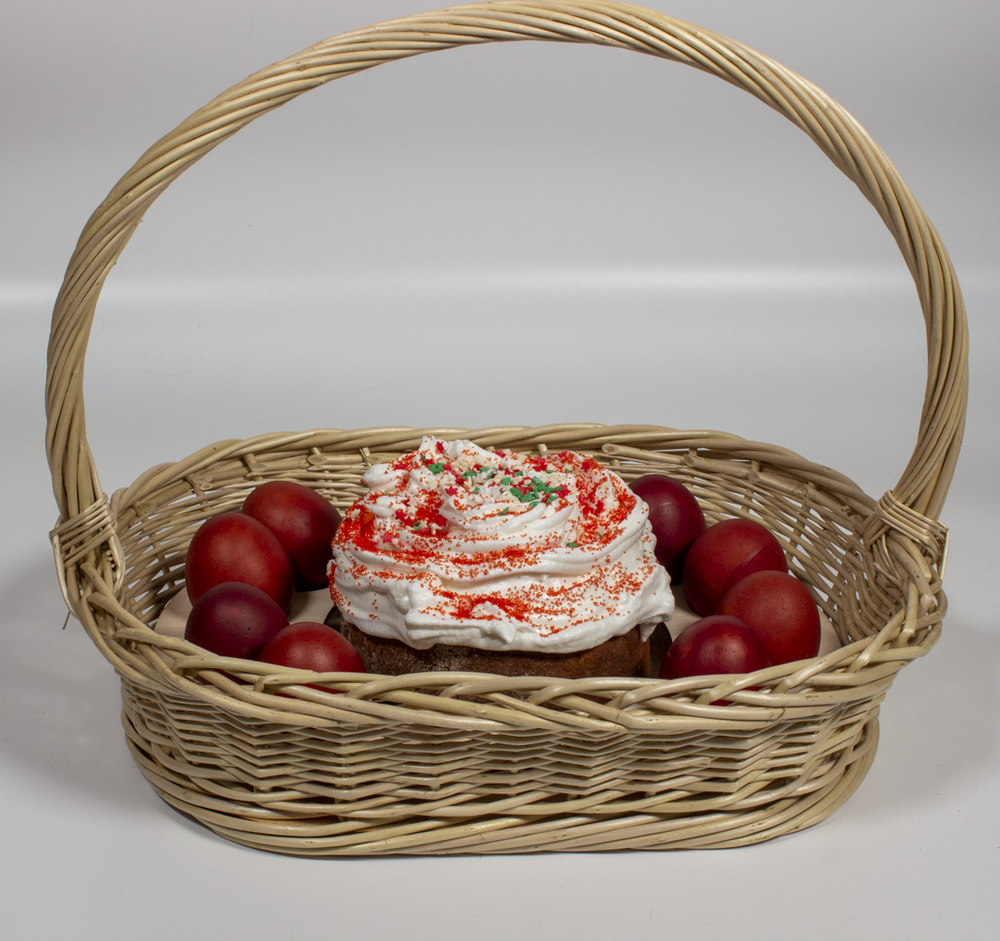 Пасхальная корзинка овальная с вкладышем для яиц и кулича, 36*25 см, высота с ручкой 30 см