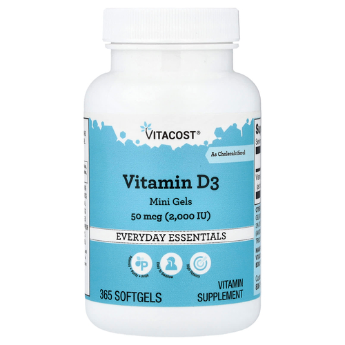Vitacost, Vitamin D3, Mini Gels, 50 mcg (2,000 IU), 365 Softgels