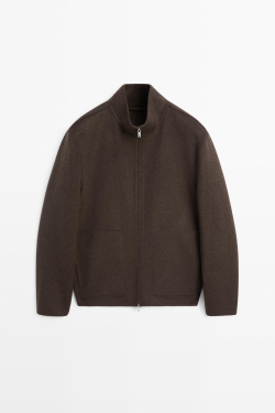 Massimo Dutti Куртка с высоким воротником из двойной шерстяной ткани, коричневый
