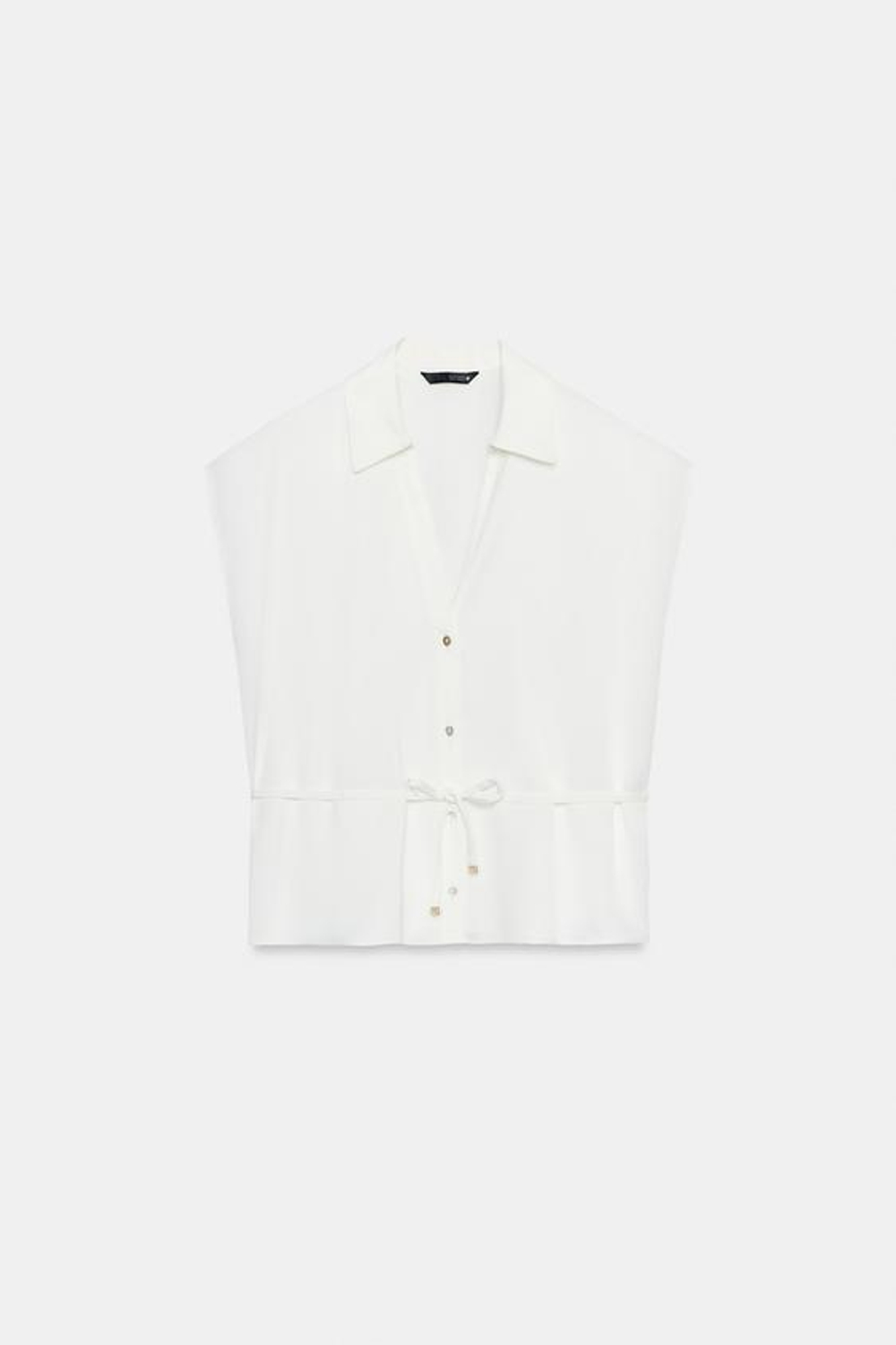 ZARA АТЛАСНАЯ РУБАШКА БЕЗ РУКАВОВ С ПОЯСОМ, БЕЛЫЙ