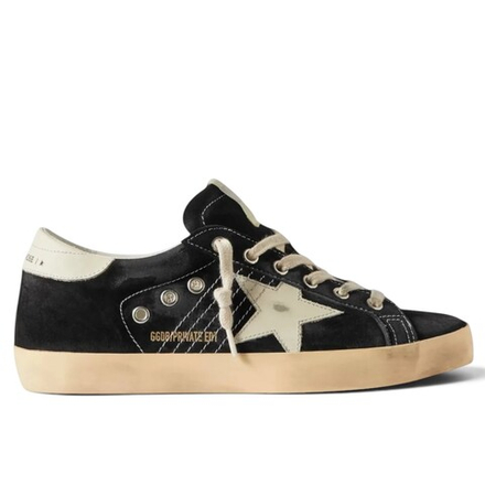 Women’s Super Star in black suede with white leather star and heel tab
