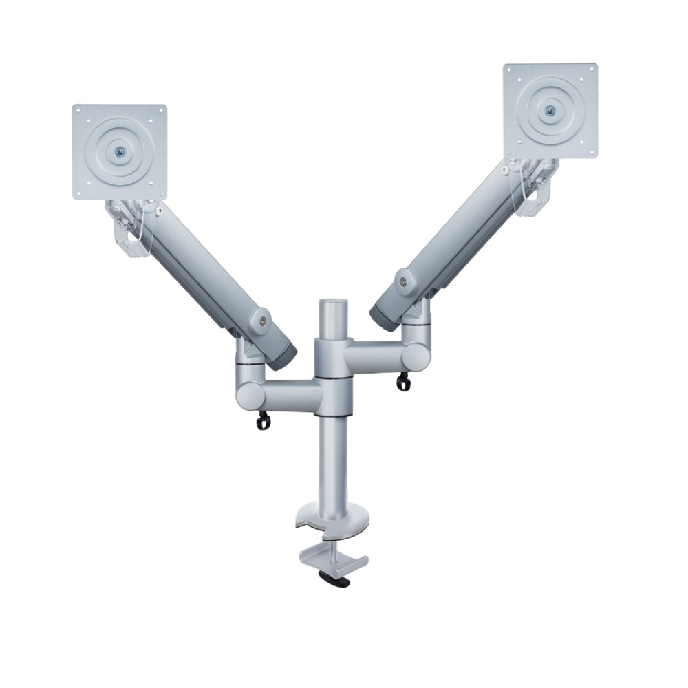 ErgoFount DCS-301DG Шарнирное настольное крепление для 2 мониторов диагональю до 27'' с газово-пружинным амортизатором и струбциной к столу типа "G". Цвет - серебристый
