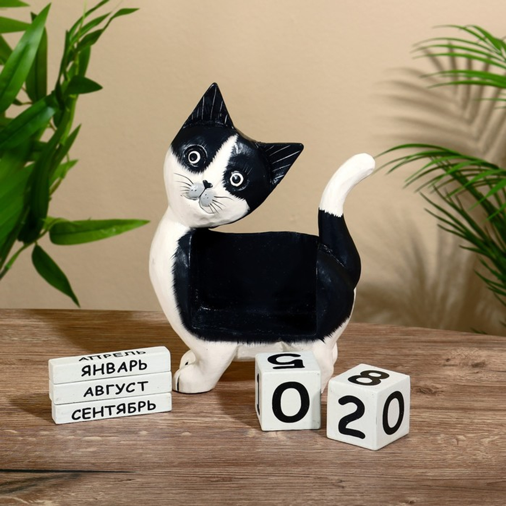 Вечный календарь «Котик», 15×22×6 см, дерево