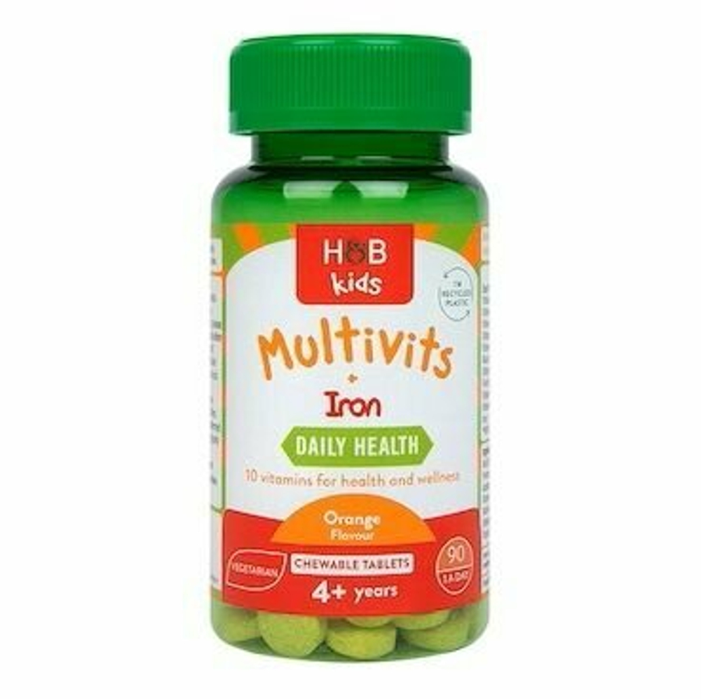 Holland & Barrett детские витамины 4+ (10 витаминов и железо) 90 жевательных таблеток с апельсиновым вкусом (из Литвы)