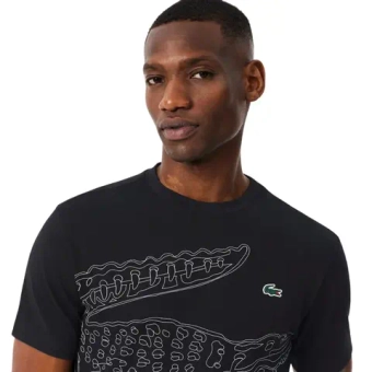 Мужская теннисная футболка Lacoste Ultra Dry Crocodile Print Sport - black/white