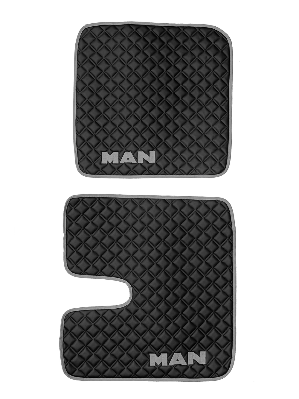 Ковры MAN TGX с 1-м ящиком (механика) (экокожа, черный, серый кант, серая вышивка)