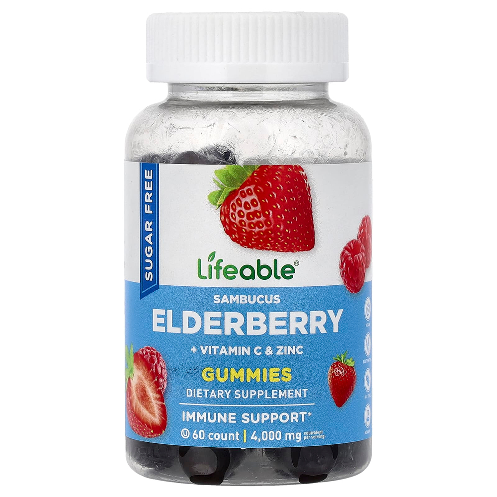 Lifeable, жевательные таблетки с бузиной, со вкусом ягод, 60 жевательных таблеток