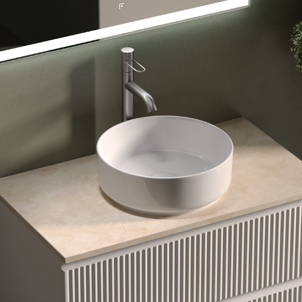 Тумба подвесная Sancos Snob R, Bianco 790х445х500, под столешницу с отверстием под смеситель, цвет Kreman, арт. SNR80W