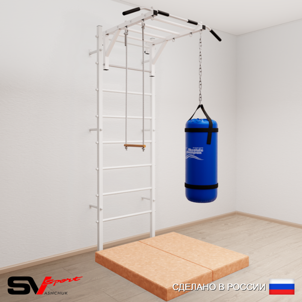 Шведская стенка Sv Sport 5327 (Турник рукоход/Трапеция/Цепь/Мешок 30кг/Мат 1м)