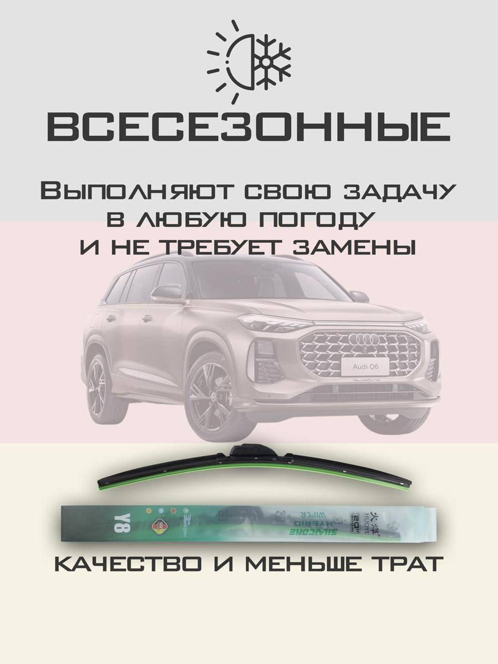 Щетки стеклоочистителя HUOYE Y8 650/525 мм на Audi Q6 | Push button