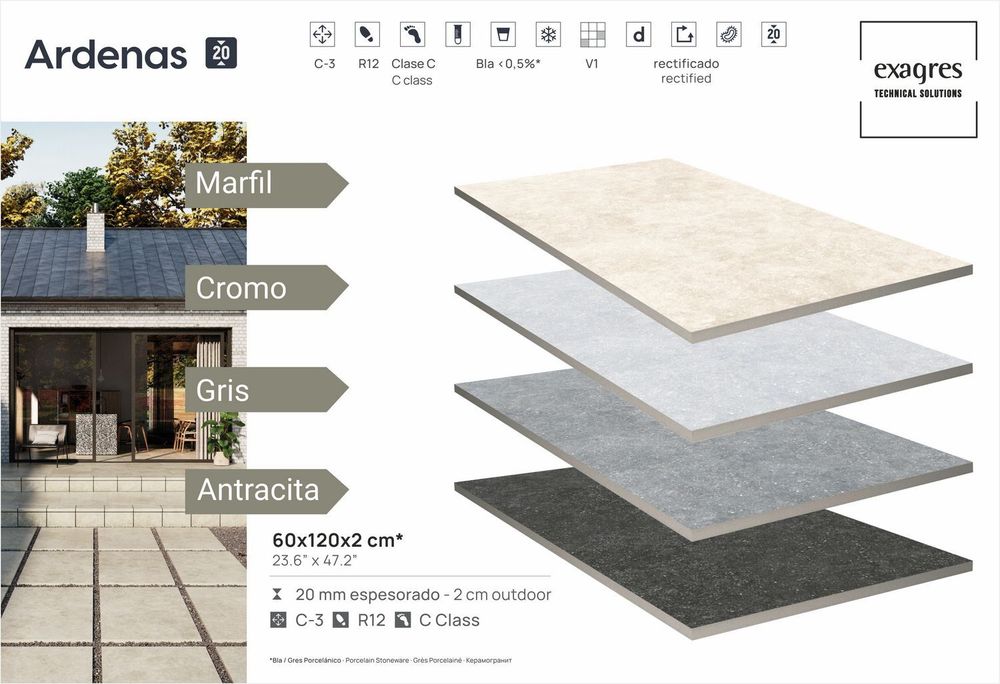 Terraslab, Ardenas Gris Base C3 600х1200х20мм 1шт/уп - керамогранит уличный