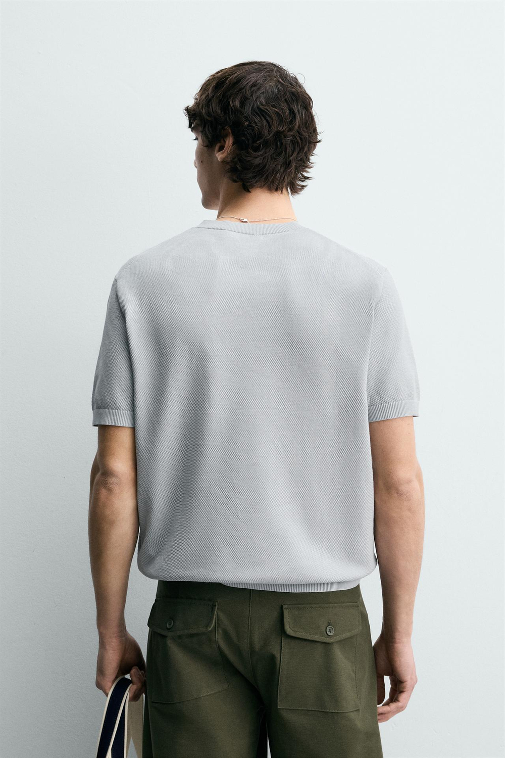 ZARA ФУТБОЛКА RELAXED FIT ИЗ ТРИКОТАЖА, СЕРО-СИНИЙ