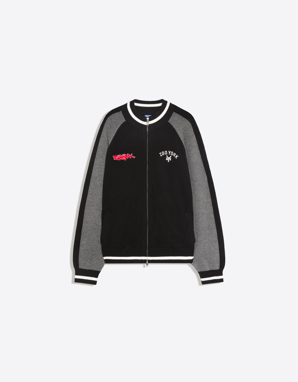 Мужская трикотажная куртка на молнии с вышивкой ZOO YORK X BERSHKA - BERSHKA