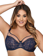 Комфортный бюстгальтер plus size на косточках с боковыми поддержками (Размер: 90I) (Цвет: грязно-синий)