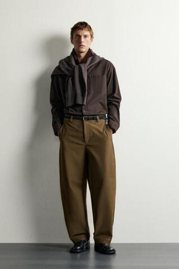ZARA БРЮКИ BALLOON FIT, ТЕМНО-ОЛИВКОВЫЙ