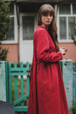 Платье базовое из хлопка в крупную клетку, марсала