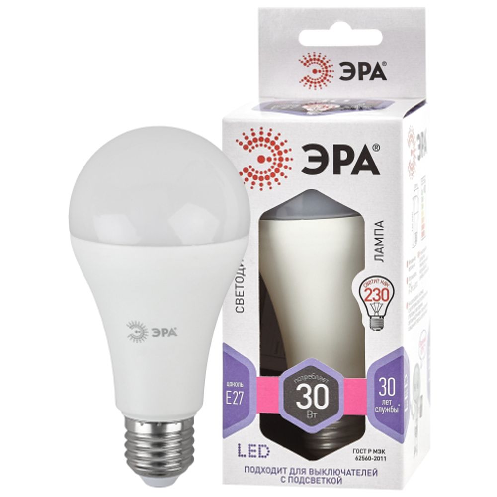 Лампа светодиодная ЭРА STD LED A65-30W-860-E27 30Вт груша холодный дневной свет Е27 | Лампы cветодиодные Груша (A)