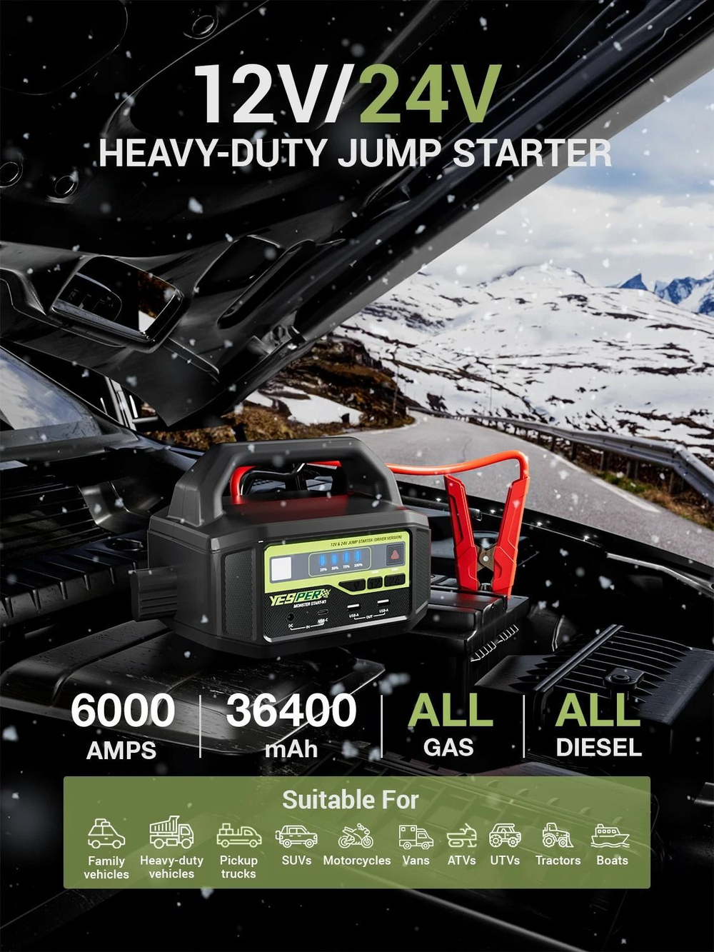 Устройство пусковое портативное бустер Yesper 36400mAh 6000A 12-24V Model: Monster Start №1