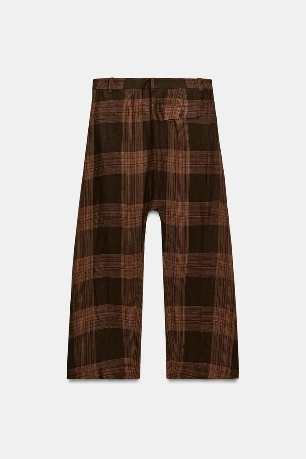 ZARA БРЮКИ В КЛЕТКУ ИЗ ЛЬНА — ZW COLLECTION, КОРИЧНЕВЫЙ