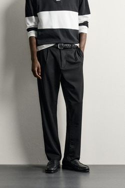 ZARA БРЮКИ RELAXED FIT СО СКЛАДКАМИ, ЧЕРНЫЙ