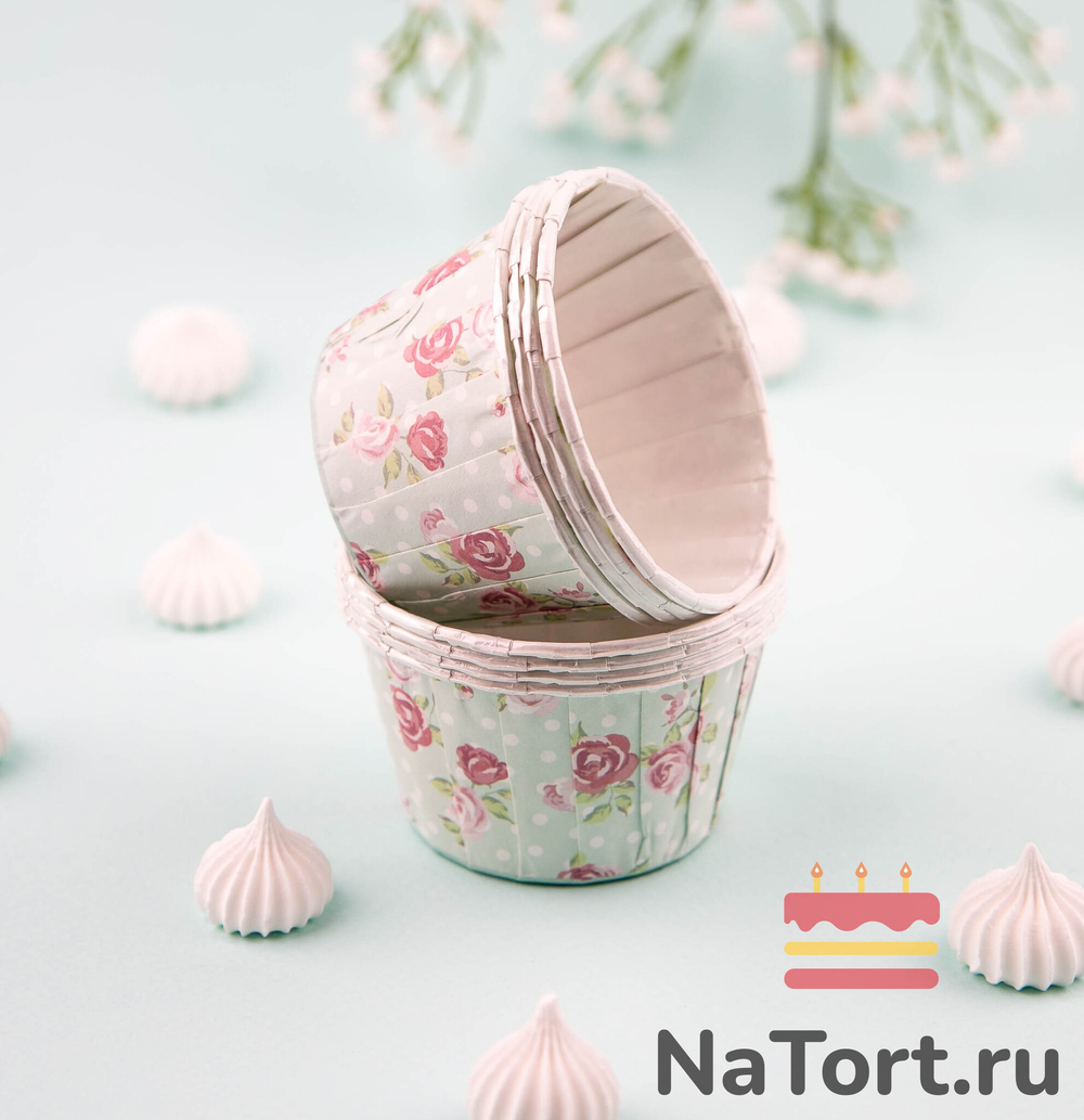 Формы бумажные с ламинацией «Маффин» 50х40 мм (Розовый сад) 100 шт