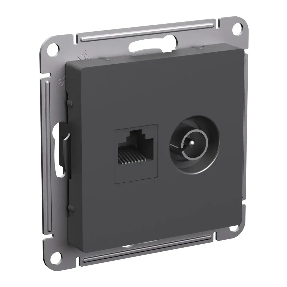 ATLASDESIGN РОЗЕТКА двойная ТВ + компьютерная RJ45 кат. 5e, механизм, БАЗАЛЬТ