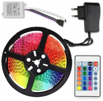 Светодиодная многоцветная RGB лента, 5 м. с блоком питания и пультом