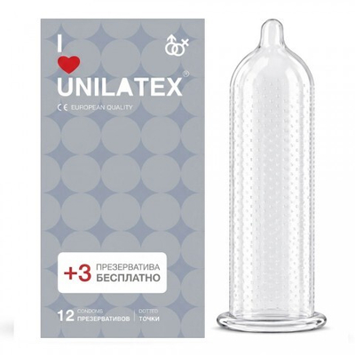 Презервативы Unilatex Dotted/точечные, 12 шт. + 3 шт. в подарок