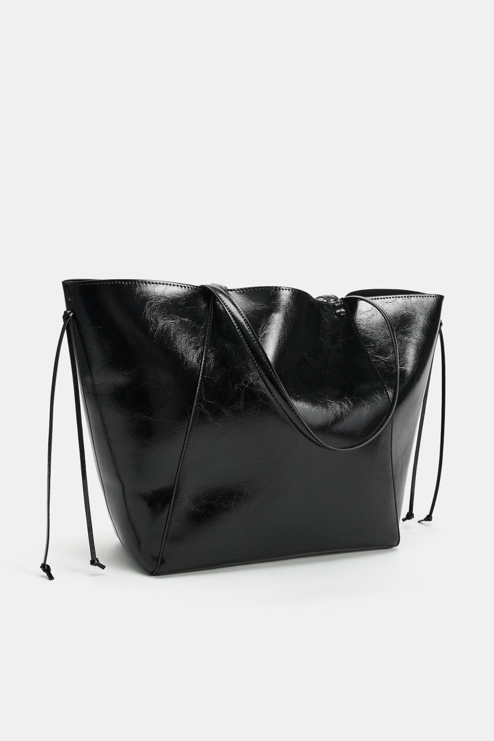 ZARA СУМКА-ШОПЕР СО СБОРКАМИ, ЧЕРНЫЙ