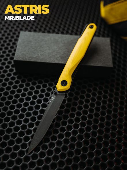 Цена наСкладной нож Mr.Blade Astris Gen.2 blackwash, сталь D2, рукоять Yellow G10
