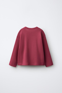 ZARA ЛОНГСЛИВ В ПОЛОСКУ С ВЫШИВКОЙ «ЖИВОТНОЕ», БОРДОВЫЙ