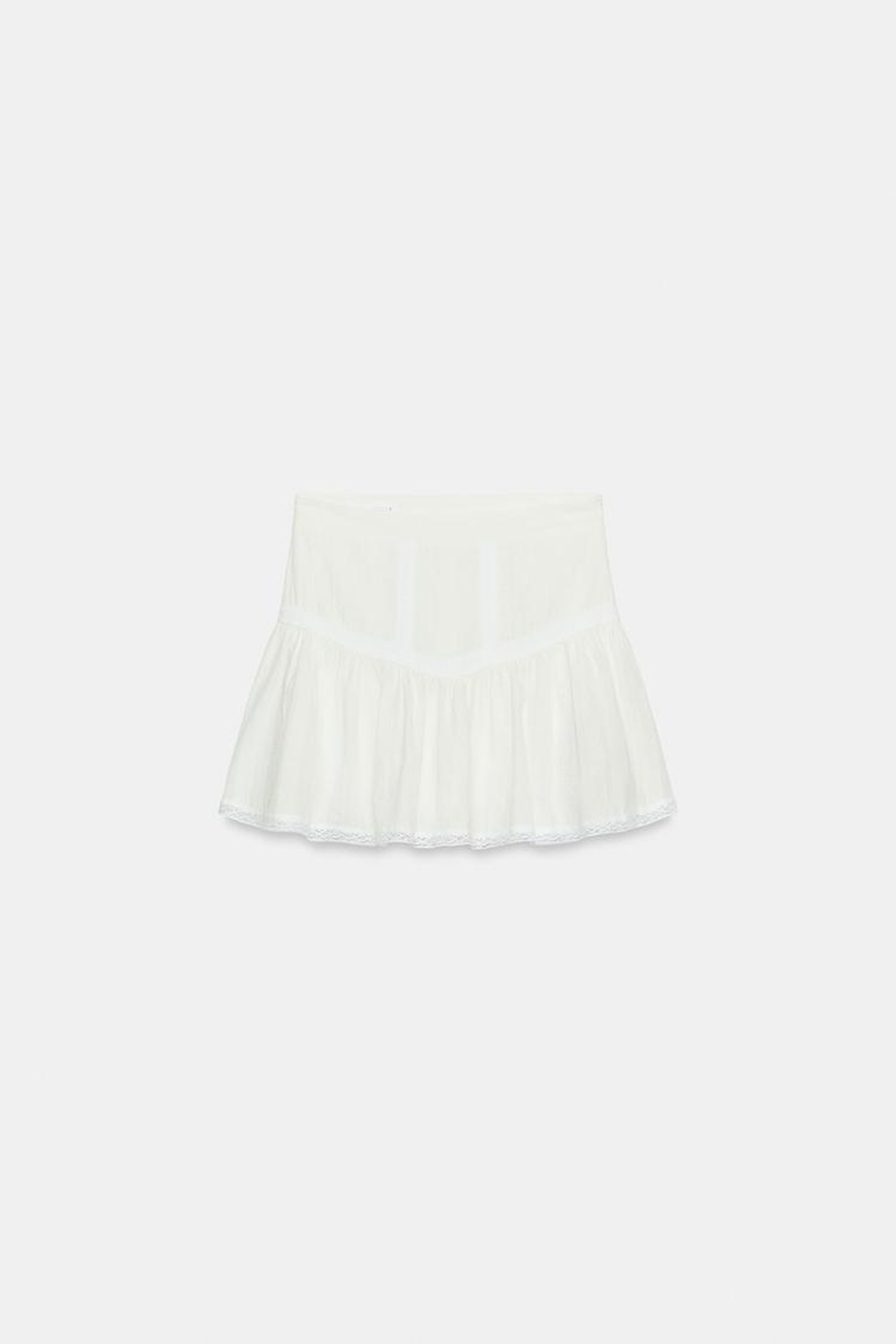 ZARA РОМАНТИЧНАЯ ЮБКА-ШОРТЫ С КРУЖЕВОМ, ЭКРЮ