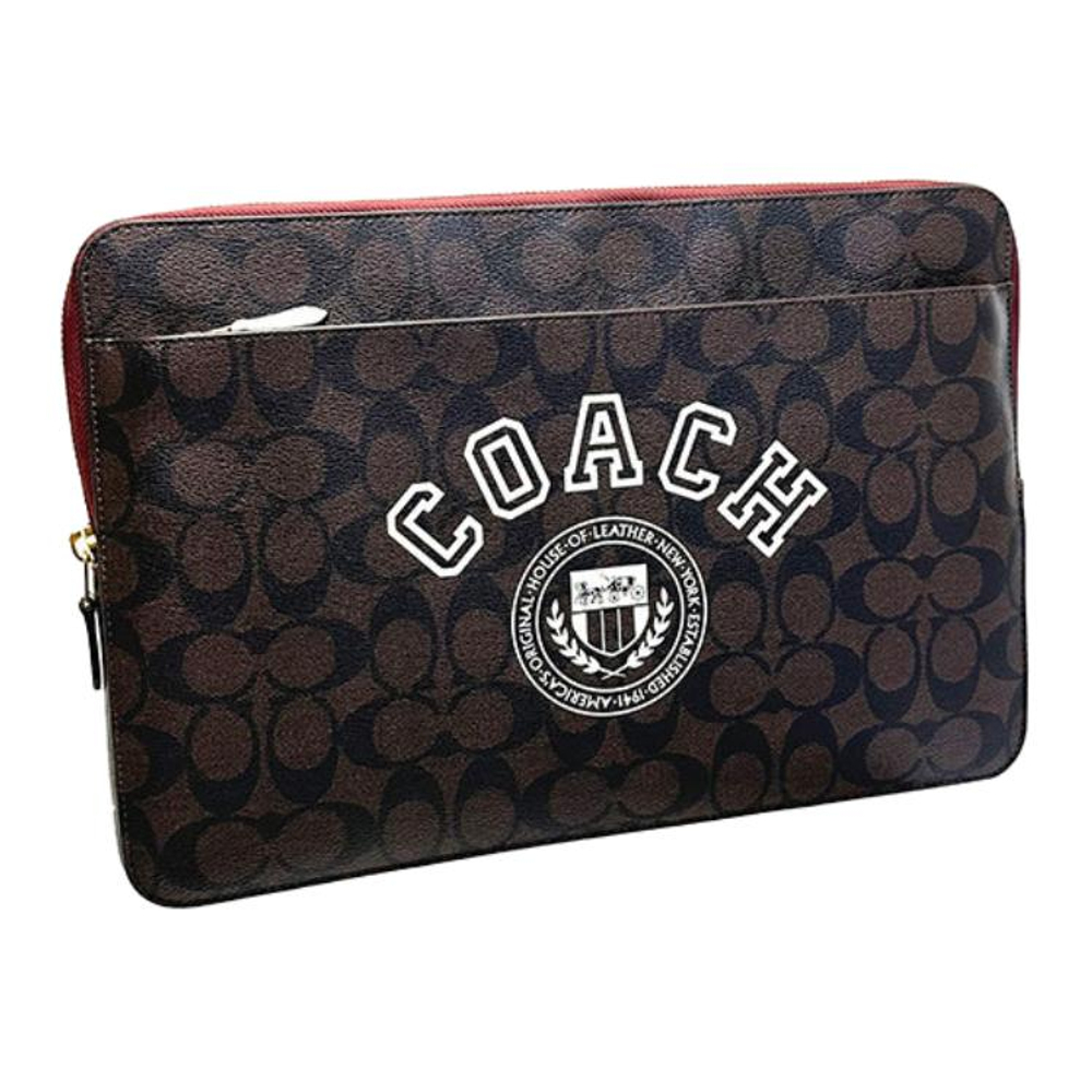 COACH Coated Canvas With Smooth Leather Clutch Laptop Bag Large Women"s Brown & Chalk White
