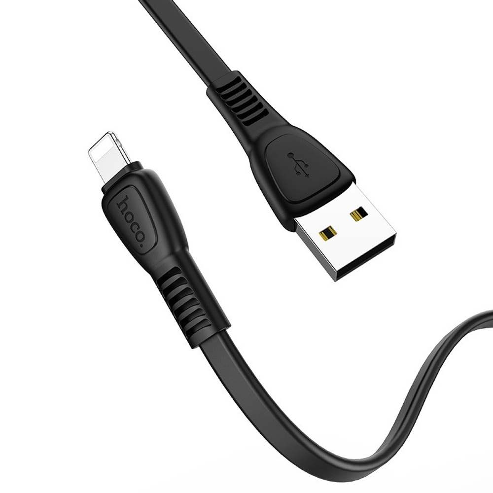 Usb Кабель-зарядка Lightning Hoco X40 Noah 2.4A 1м плоский силиконовый чёрный