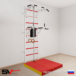 Шведская стенка Sv Sport усиленная 6744 (Турник стандарт/Брусья/Канат/Кольца/Мат 1м)