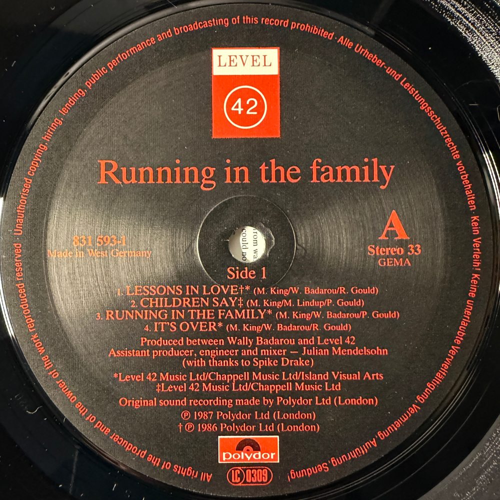 Level 42 ‎– Running In The Family (Германия 1987г.)