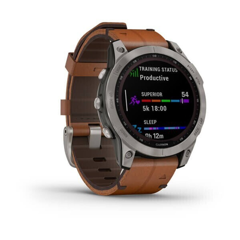 Умные часы Garmin Fenix 7X Sapphire Solar титановый черный с коричневым кожаным ремешком 51 мм