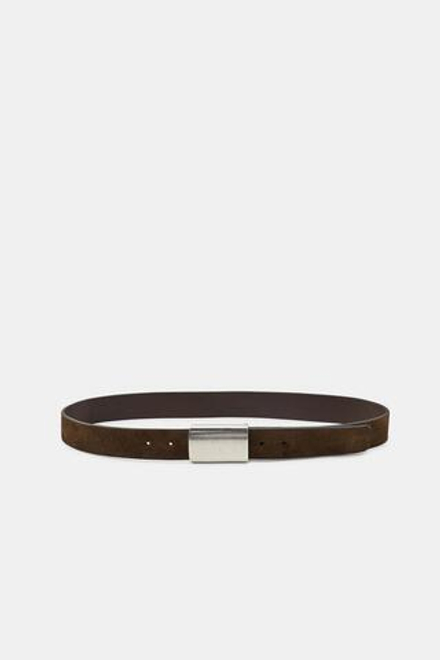ZARA РЕМЕНЬ ИЗ 100% СПИЛКА С ЦЕЛЬНОЙ ПРЯЖКОЙ, ШОКОЛАДНЫЙ
