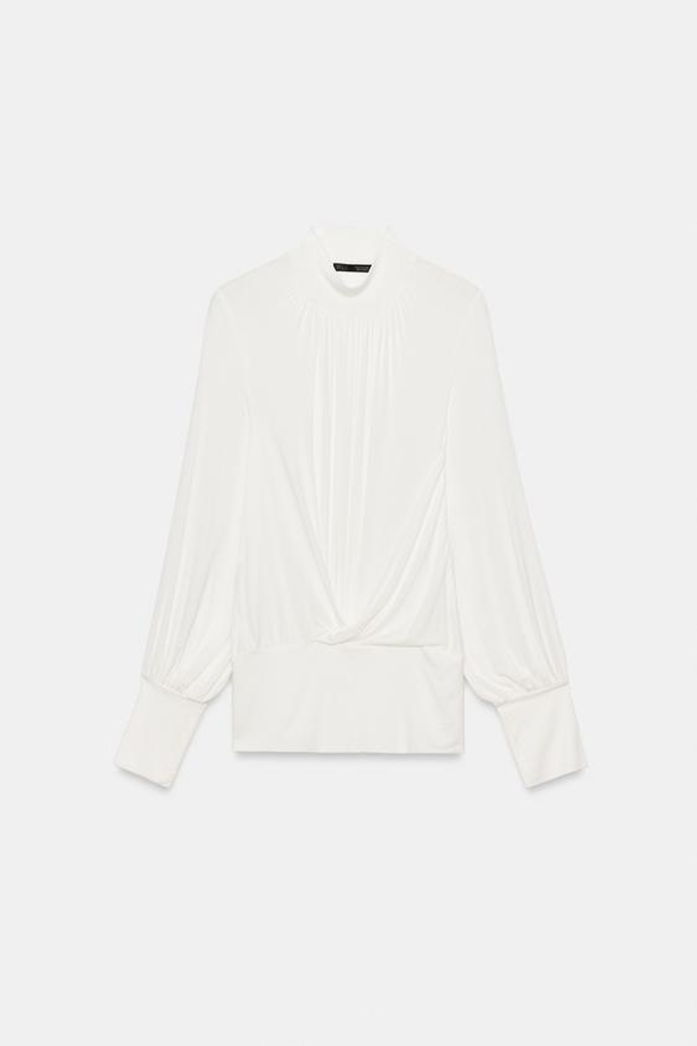 ZARA ТОП С ДРАПИРОВКОЙ И ВОРОТНИКОМ-СТОЙКОЙ, ЭКРЮ