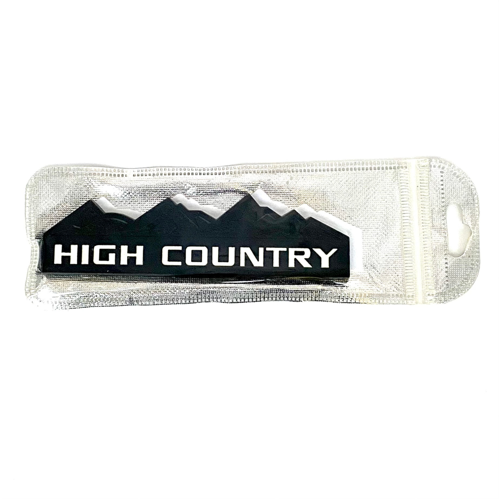Накладки/наклейки High Country объемные ("Горная страна" 12,5х3,5см). Черный матовый с белой надписью