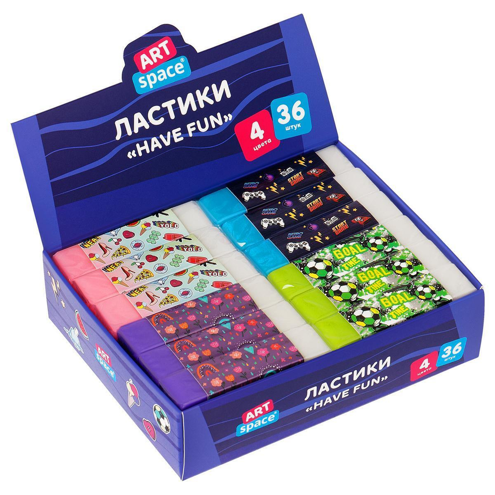 Ластик прямоугольный, ЭКО-ПВХ, 60*15*10мм "Have Fun" (Спейс)