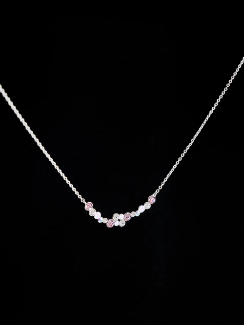 Тонкое колье Млечный путь с розовыми кристаллами Swarovski