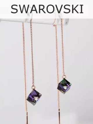 Серьги-протяжки Миражи с фиолетовыми кристаллами Swarovski