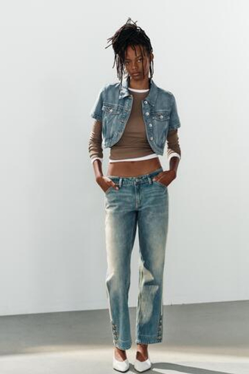 ZARA ХЛОПКОВАЯ ФУТБОЛКА С ДЛИННЫМИ РУКАВАМИ, КОРИЧНЕВЫЙ